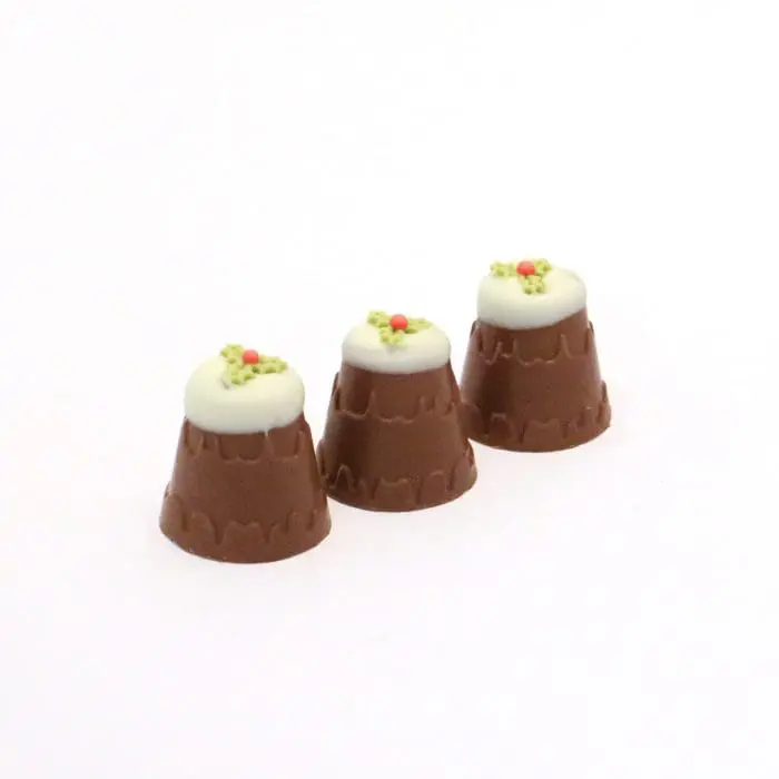 Three Mallow Mountain chocolates with holly on top