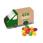 Promotional eco van shaped box with Skittles and printed logo