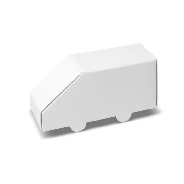 Promotional eco van shaped box with chocolate beanies and printed logo