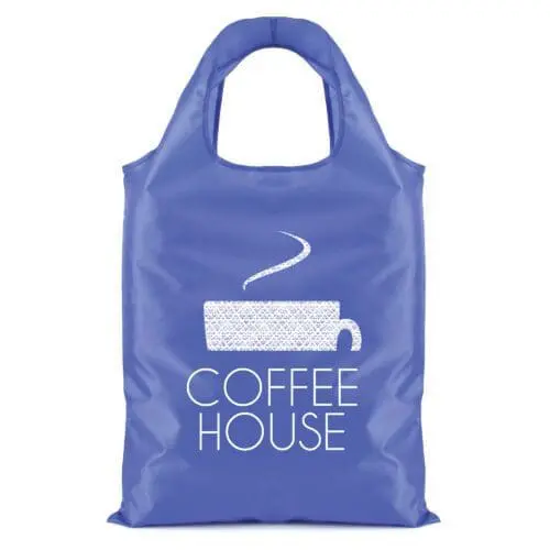 Promotional foldable shopper bag in blue with printed logo