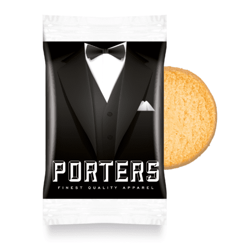 Promotional flow wrap with 1 mini shortbread and printed logo