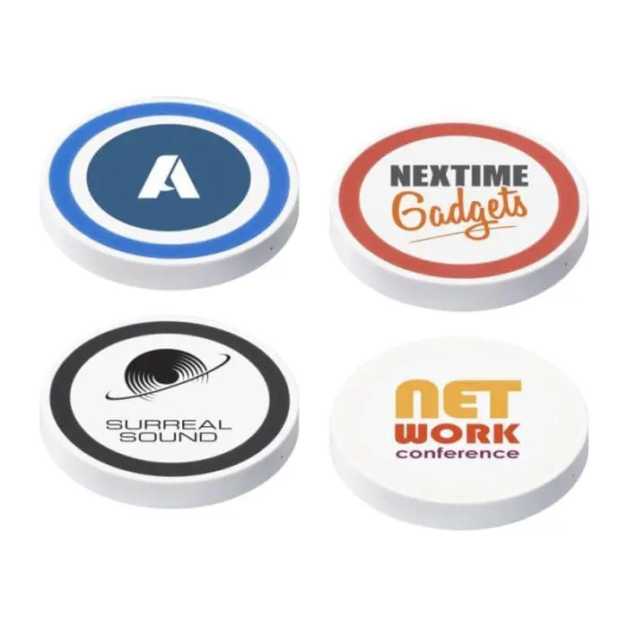 Various round wireless charging pads with printed logo on top