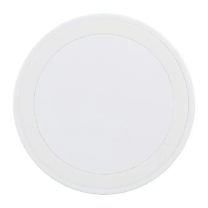 Branded white round wireless charging pad with printed logo