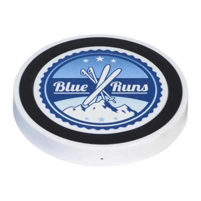 Promotional white round wireless charging pad with printed logo on top