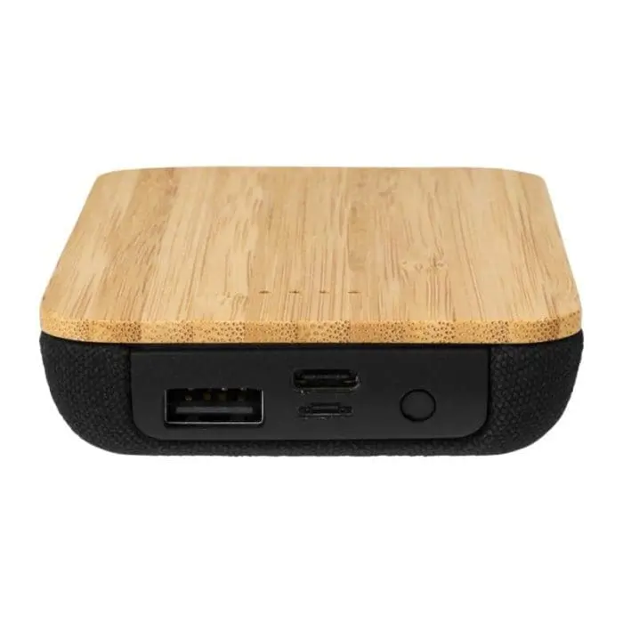 Branded bamboo and fabric wireless powerbank with printed logo