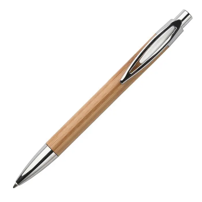 Promotional bamboo pen with metal clip and printed logo