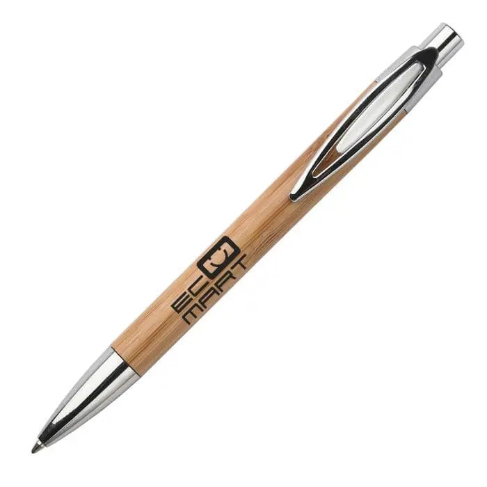 Promotional bamboo pen with metal clip and printed logo