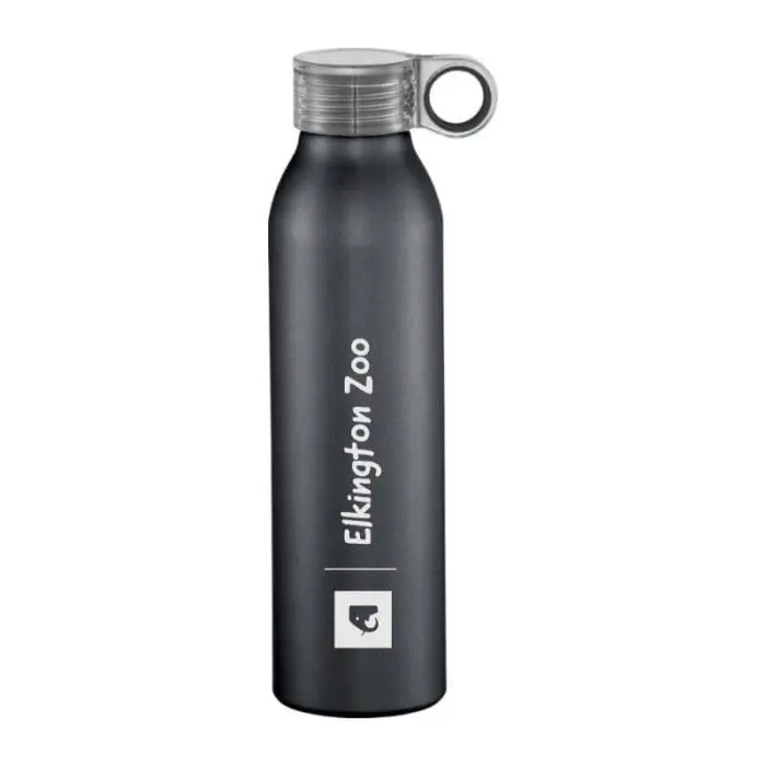 Printed Grom Aluminium Water Bottle 650ml in black with printed logo or design