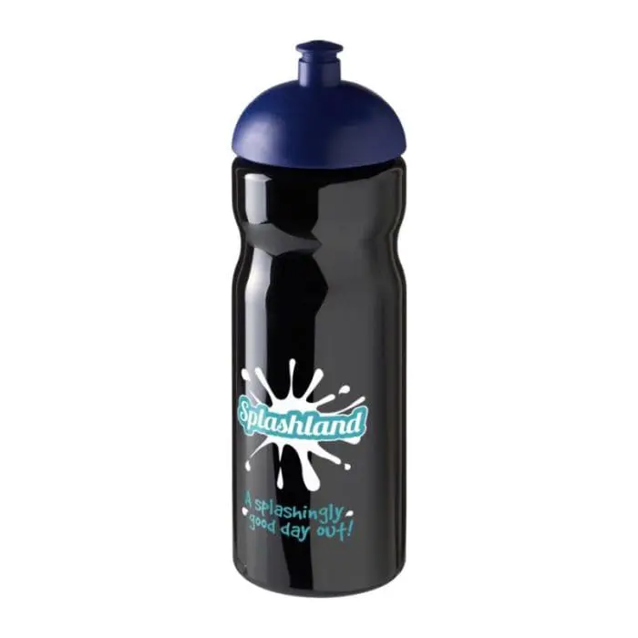 Branded H2O Active Base Dome Lid Bottle in black with blue lid and printed logo