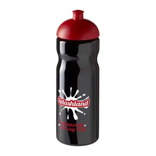 Branded H2O Active Base Dome Lid Bottle in black with red lid and printed logo