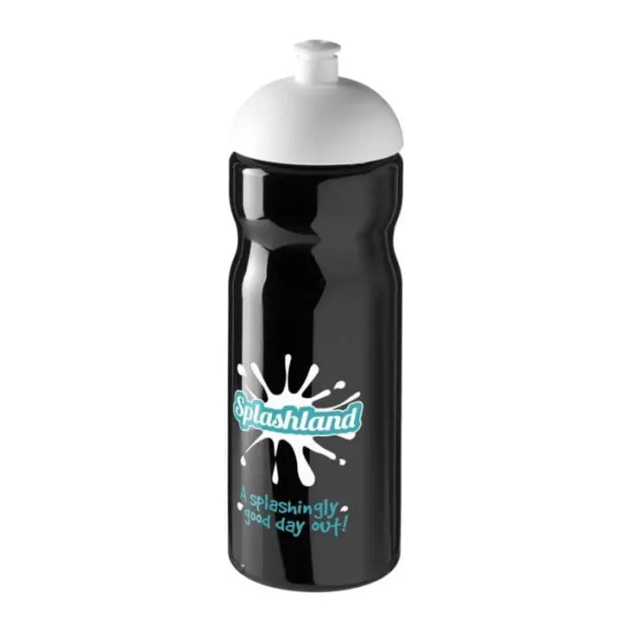 Branded H2O Active Base Dome Lid Bottle in black with white lid and printed logo