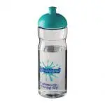 Branded H2O Active Base Dome Lid Bottle in clear with aqua lid and printed logo