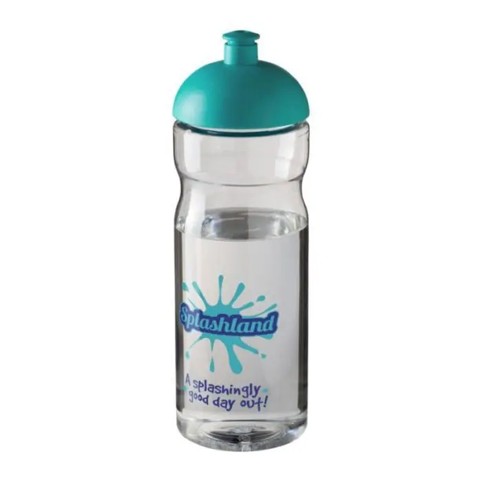 Branded H2O Active Base Dome Lid Bottle in clear with aqua lid and printed logo