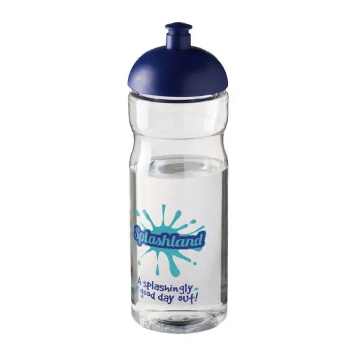 Branded H2O Active Base Dome Lid Bottle in clear with blue lid and printed logo