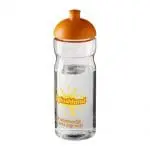 Branded H2O Active Base Dome Lid Bottle in clear with orange lid and printed logo