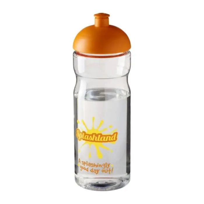 Branded H2O Active Base Dome Lid Bottle in clear with orange lid and printed logo