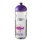 Branded H2O Active Base Dome Lid Bottle in clear with purple lid and printed logo