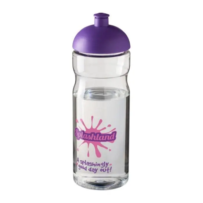 Branded H2O Active Base Dome Lid Bottle in clear with purple lid and printed logo