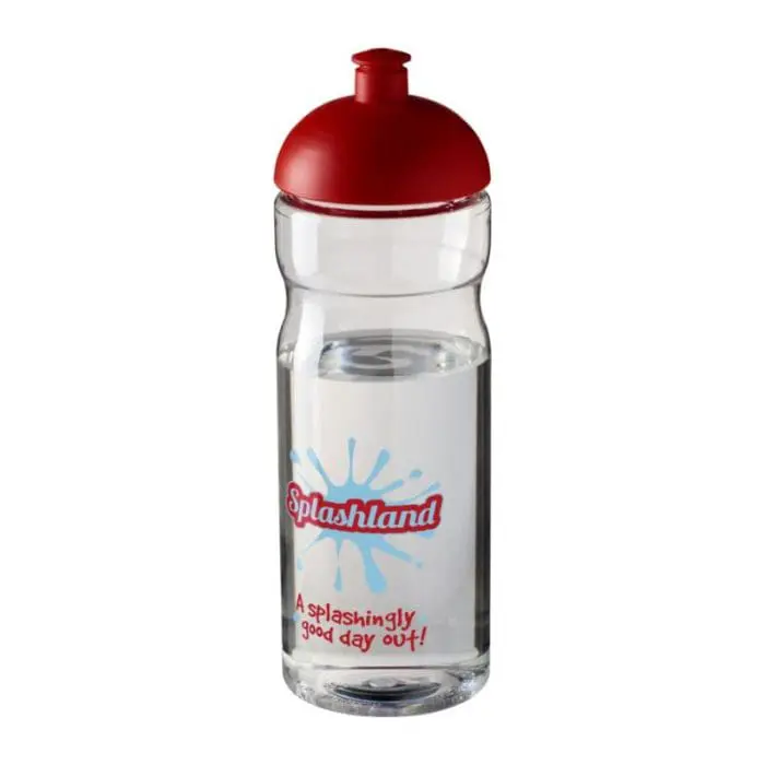 Branded H2O Active Base Dome Lid Bottle in clear with red lid and printed logo