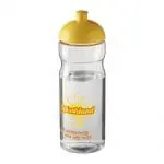 Promotional H2O Active Base Dome Lid Bottle in clear with yellow lid and printed logo