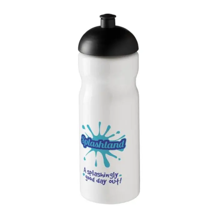 Printed H2O Active Base Dome Lid Bottle 650ml in white with black lid and printed logo