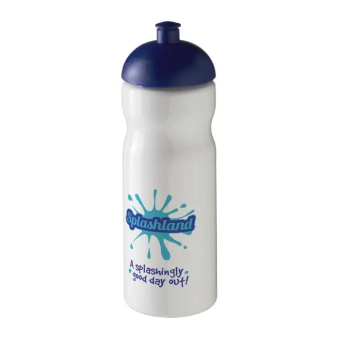 Printed H2O Active Base Dome Lid Bottle 650ml in white with blue lid and printed logo