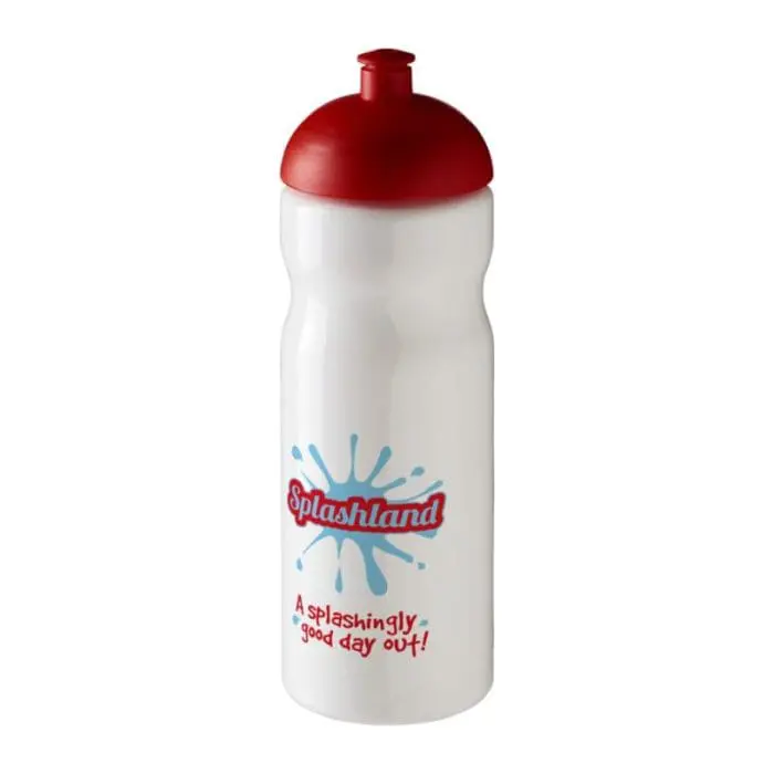 Printed H2O Active Base Dome Lid Bottle in white with red lid and printed logo