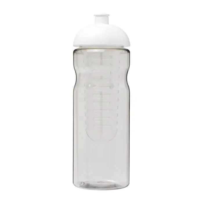 Branded H2O Active Base Dome Lid Infuser Bottle 650ml in clear with coloured lid and infuser with printed logo