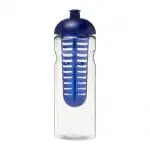 Branded H2O Active Base Dome Lid Infuser Bottle 650ml in clear with coloured lid and infuser with printed logo