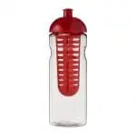 Branded H2O Active Base Dome Lid Infuser Bottle 650ml in clear with coloured lid and infuser with printed logo