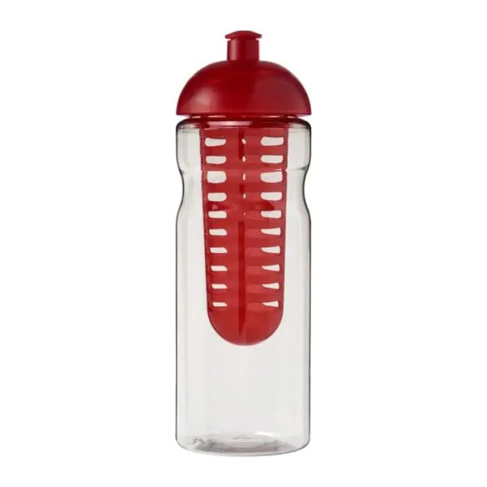 Branded H2O Active Base Dome Lid Infuser Bottle 650ml in clear with coloured lid and infuser with printed logo