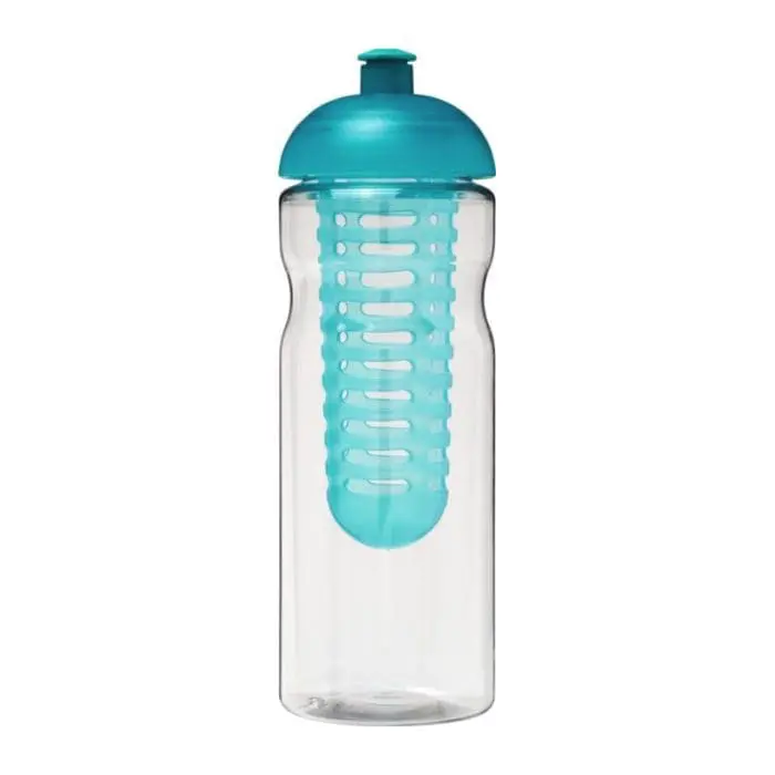 Customised H2O Active Base Dome Lid Infuser Bottle 650ml in clear with coloured lid and infuser with printed logo