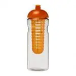 Branded H2O Active Base Dome Lid Infuser Bottle 650ml in clear with coloured lid and infuser with printed logo