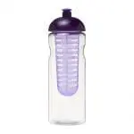 Branded H2O Active Base Dome Lid Infuser Bottle 650ml in clear with coloured lid and infuser with printed logo