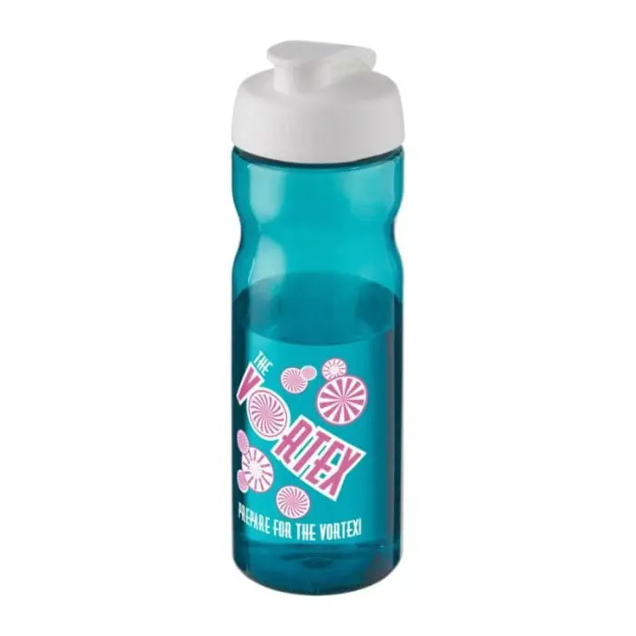 Personalised H2O Active Base Flip Lid Bottle in turquoise with white lid and printed logo