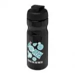 Branded H2O Active Base Flip Lid Bottle in black with black lid and printed logo