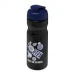 Personalised H2O Active Base Flip Lid Bottle in black with blue lid and printed logo