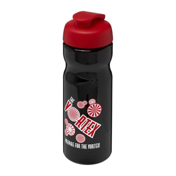 Personalised H2O Active Base Flip Lid Bottle in black with red lid and printed logo