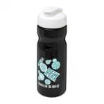 Personalised H2O Active Base Flip Lid Bottle in black with white lid and printed logo