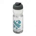 Branded H2O Active Base Flip Lid Bottle in clear with grey lid and printed logo