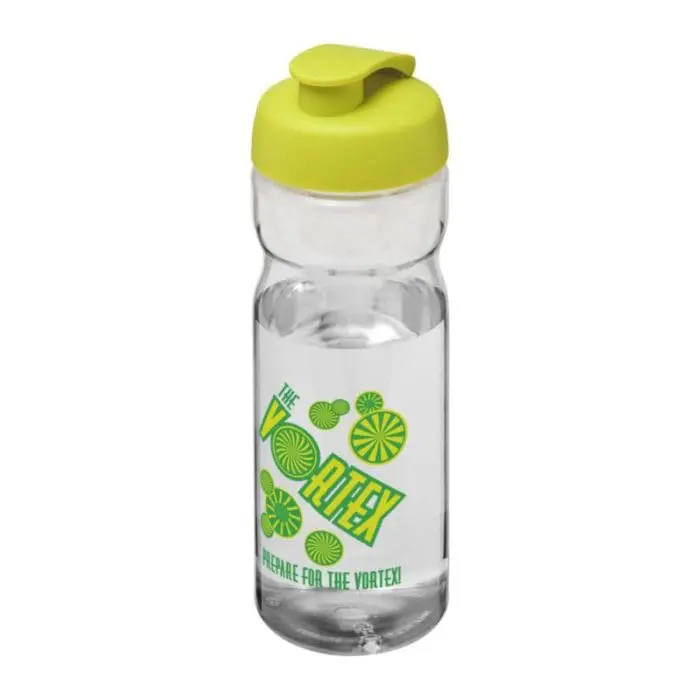 Branded H2O Active Base Flip Lid Bottle in clear with light green lid and printed logo