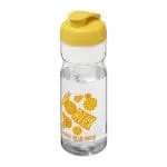 Promotional H2O Active Base Flip Lid Bottle in clear with yellow lid and printed logo