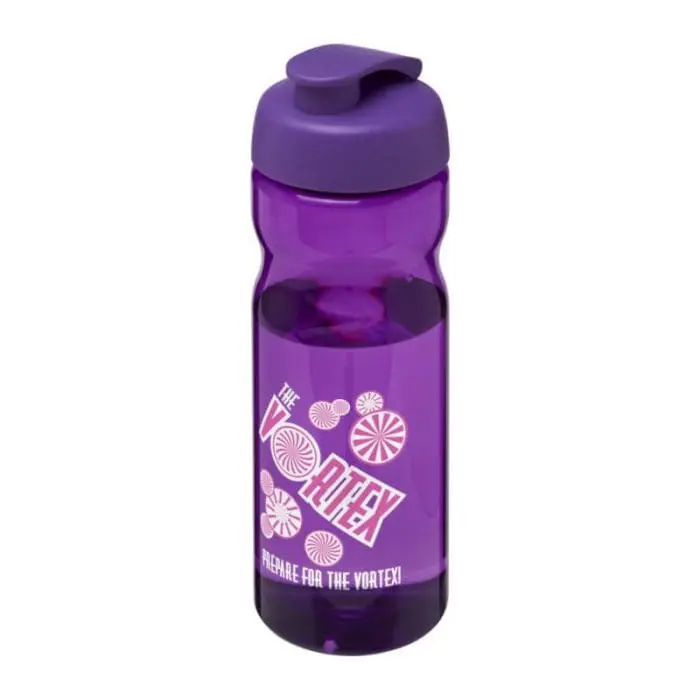 Printed H2O Active Base Flip Lid Bottle in purple with purple lid and printed logo