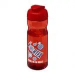 Printed H2O Active Base Flip Lid Bottle in red with red lid and printed logo