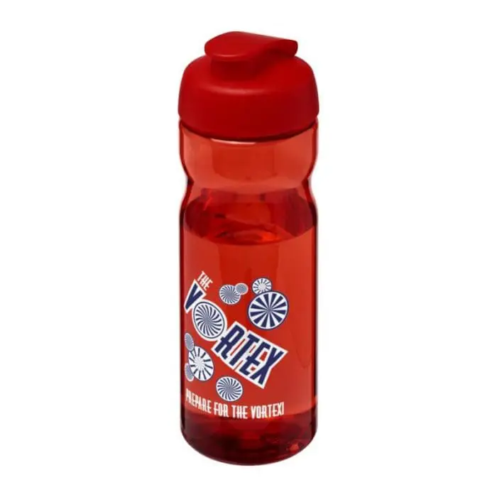 Printed H2O Active Base Flip Lid Bottle in red with red lid and printed logo