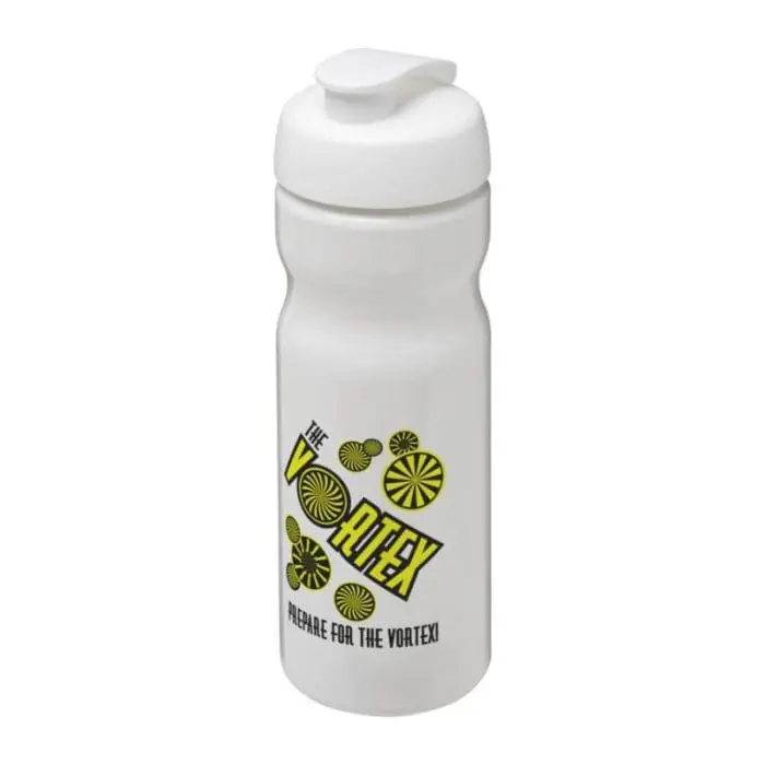 Printed H2O Active Base Flip Lid Bottle 650ml in white with white lid and printed logo