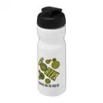 Printed H2O Active Base Flip Lid Bottle in white with black lid and printed logo