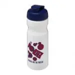 Printed H2O Active Base Flip Lid Bottle in white with blue lid and printed logo