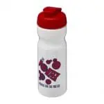 Printed H2O Active Base Flip Lid Bottle 650ml in white with red lid and printed logo