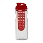 Branded H2O Active Base Flip Lid Infuser Bottle 650ml in clear with red lid and printed logo